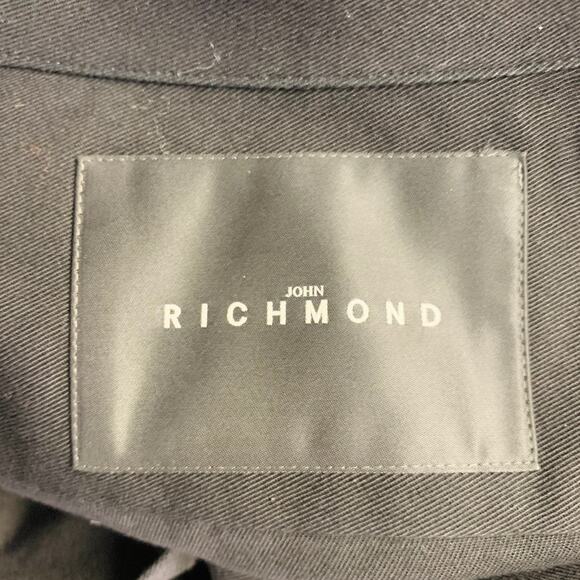 JOHN RICHMOND Size L Black Silver Cotton Blend Studded Stars Two Pockets Shirt - Picture 6 of 9